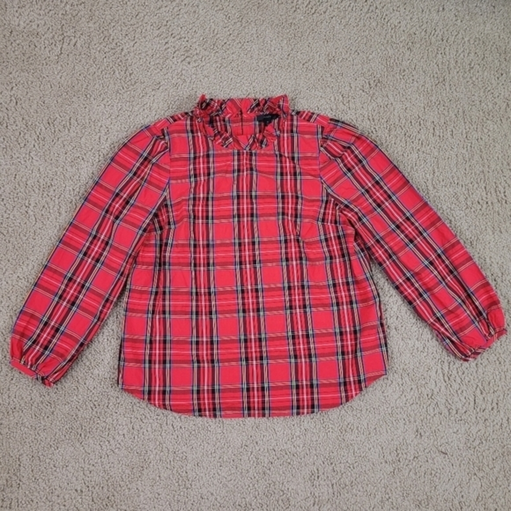 J. Crew Long-sleeve ruffleneck top in red Stewart tartan
